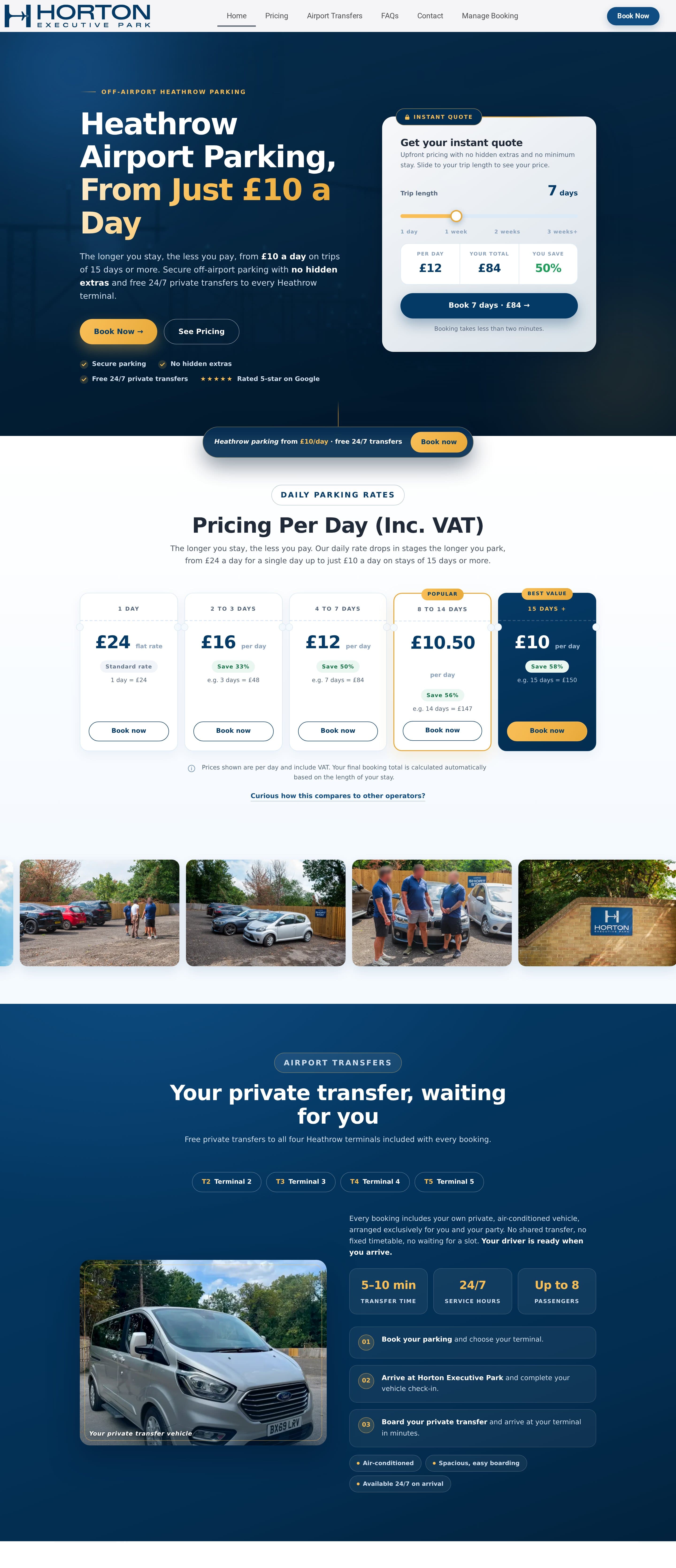 The Horton Executive Park website home page, captured in full